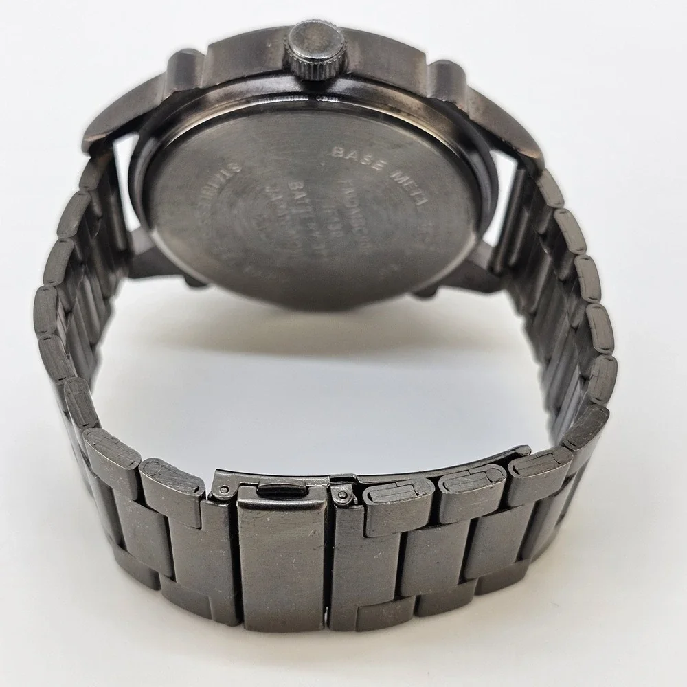 Folio Men Watch 54MM Black Dial Gun Metal Gray Bracelet Band 7.25